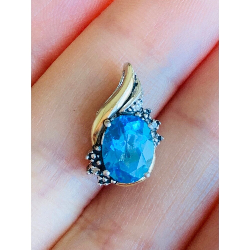 London aqua blue topaz drop pendant in 10k & sterling with diamonds
